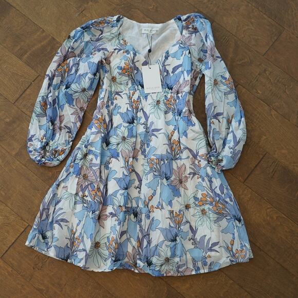 NWT Hale Bob Paisley Printed V-Neck Button Down Mini Dress in Blue size XS - Picture 7 of 7